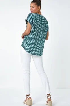 Roman Blue Geometric Print Relaxed Shirt