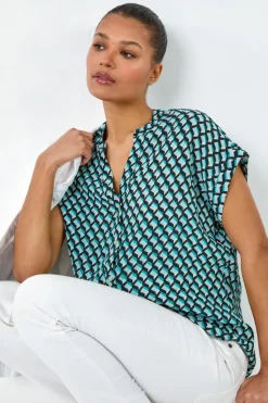 Roman Blue Geometric Print Relaxed Shirt