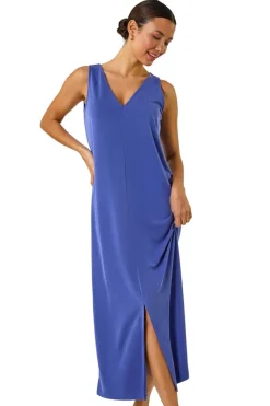 Roman Blue Soft Pique Stretch Midi Dress