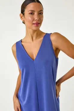 Roman Blue Soft Pique Stretch Midi Dress