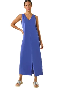 Roman Blue Soft Pique Stretch Midi Dress