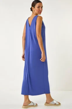 Roman Blue Soft Pique Stretch Midi Dress