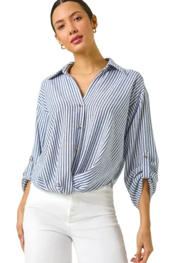Roman Blue Twisted Hem Striped Shirt