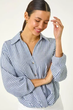 Roman Blue Twisted Hem Striped Shirt
