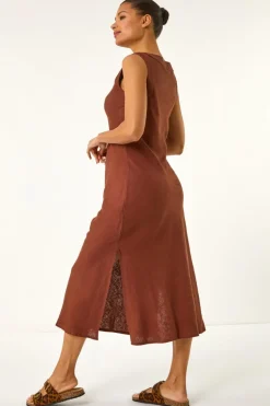 Roman Chocolate Bias Linen Mix Midi Dress