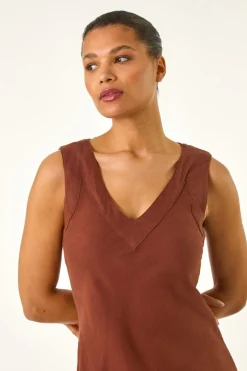 Roman Chocolate Bias Linen Mix Midi Dress