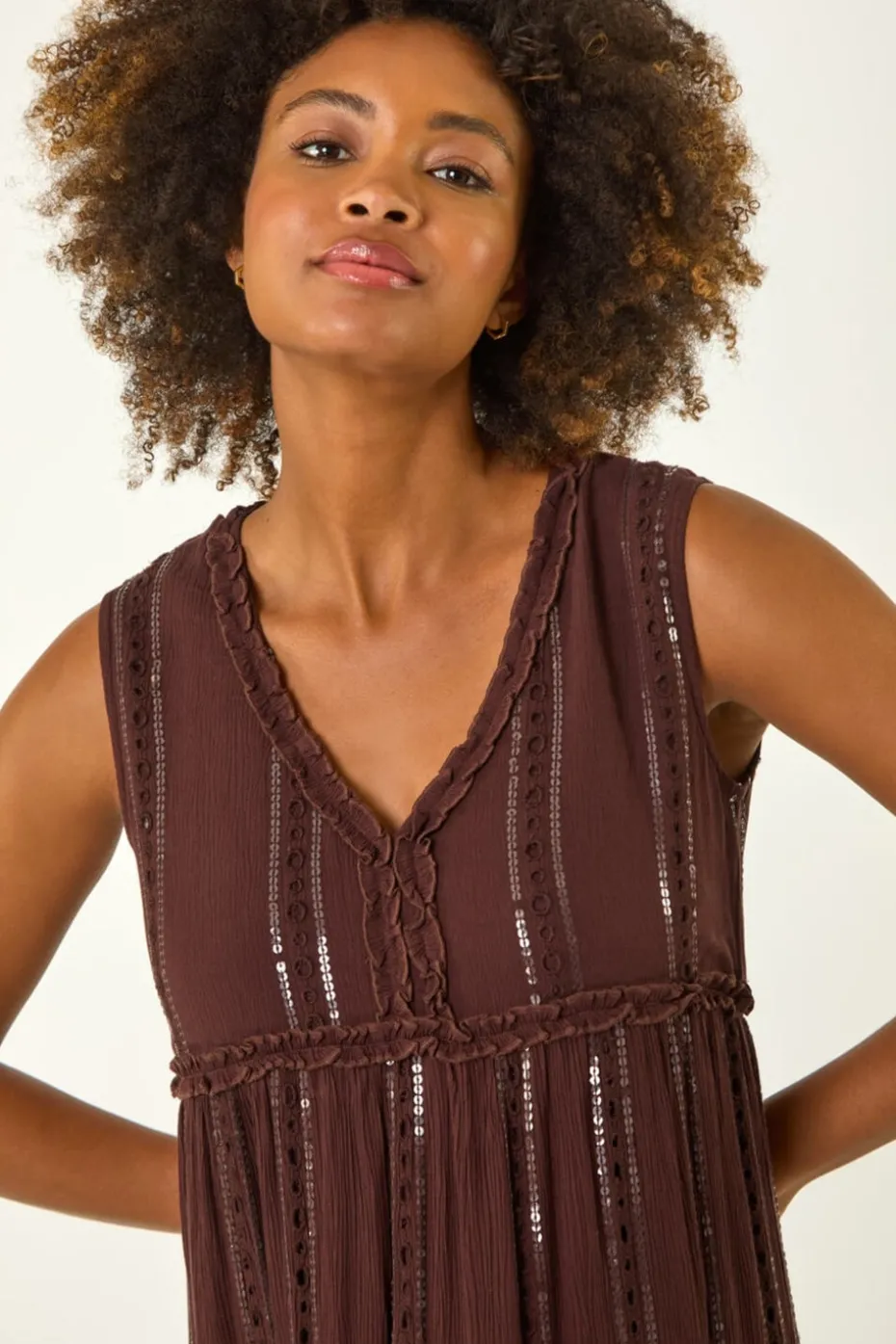 Roman Chocolate Sequin Tiered Maxi Dress