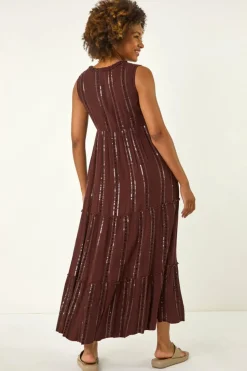Roman Chocolate Sequin Tiered Maxi Dress