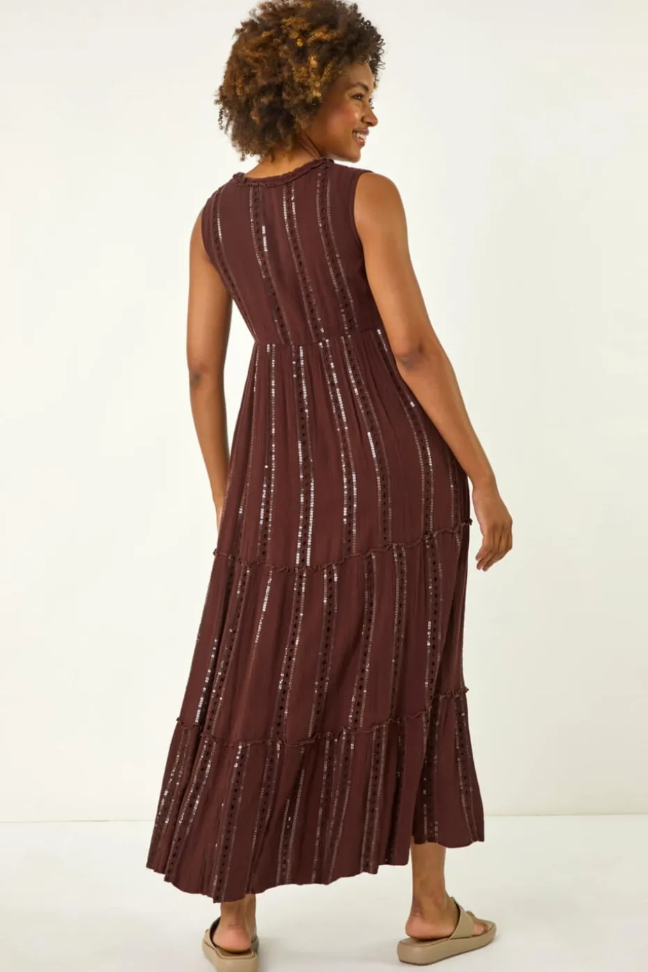 Roman Chocolate Sequin Tiered Maxi Dress