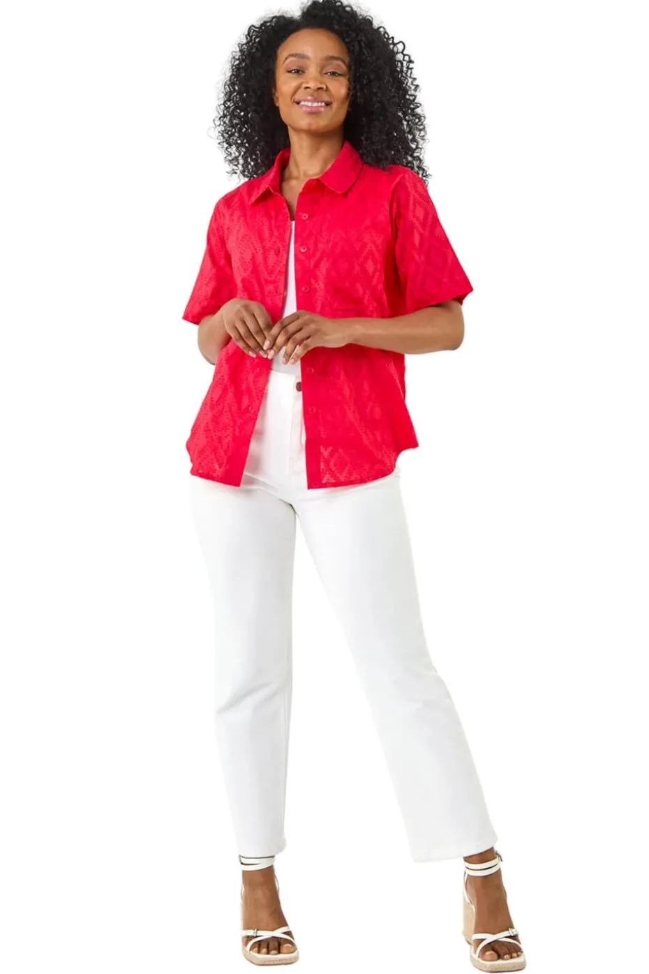 Roman Coral Petite Jacquard One Pocket Shirt