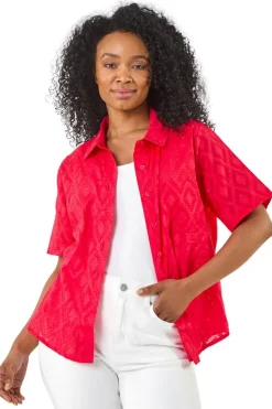 Roman Coral Petite Jacquard One Pocket Shirt