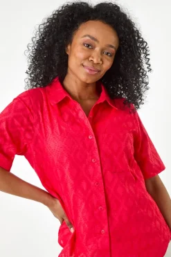 Roman Coral Petite Jacquard One Pocket Shirt