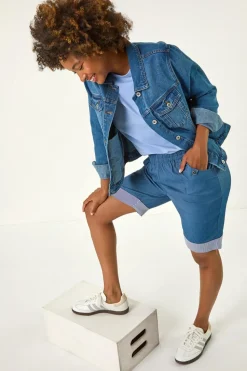 Roman Denim Bengaline Turn Up Stripe Stretch Shorts