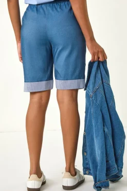 Roman Denim Bengaline Turn Up Stripe Stretch Shorts