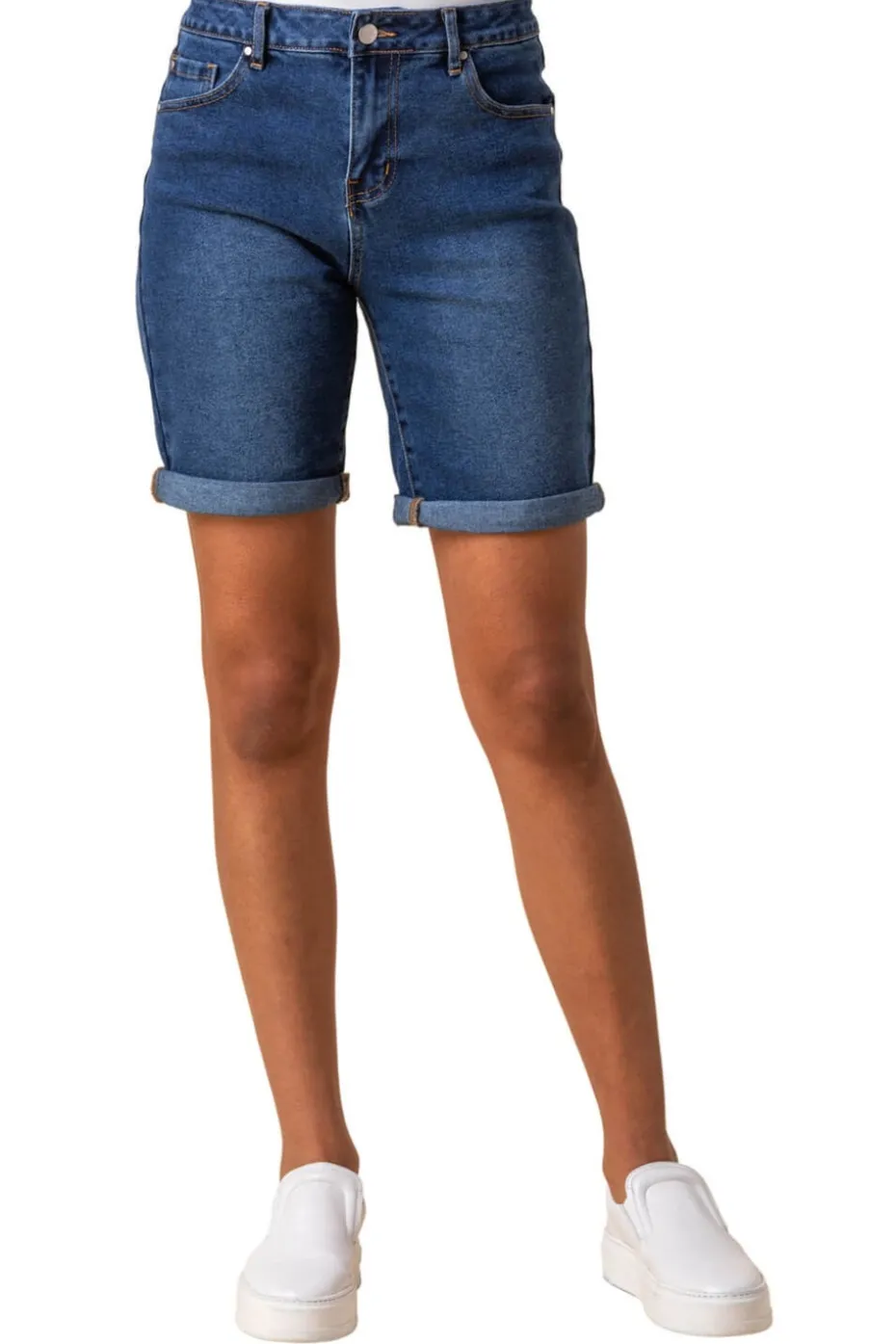 Roman Denim Turned Hem Denim Stretch Shorts