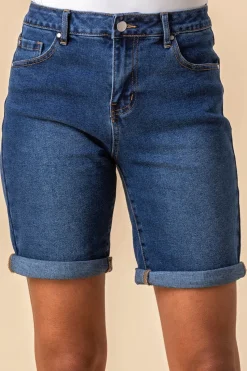 Roman Denim Turned Hem Denim Stretch Shorts