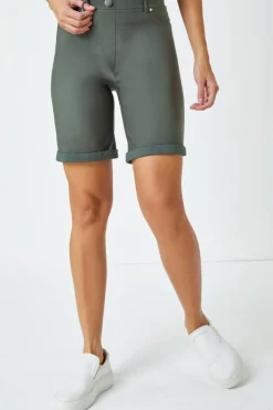 Roman Forest Elastic Waist Turn Up Stretch Shorts