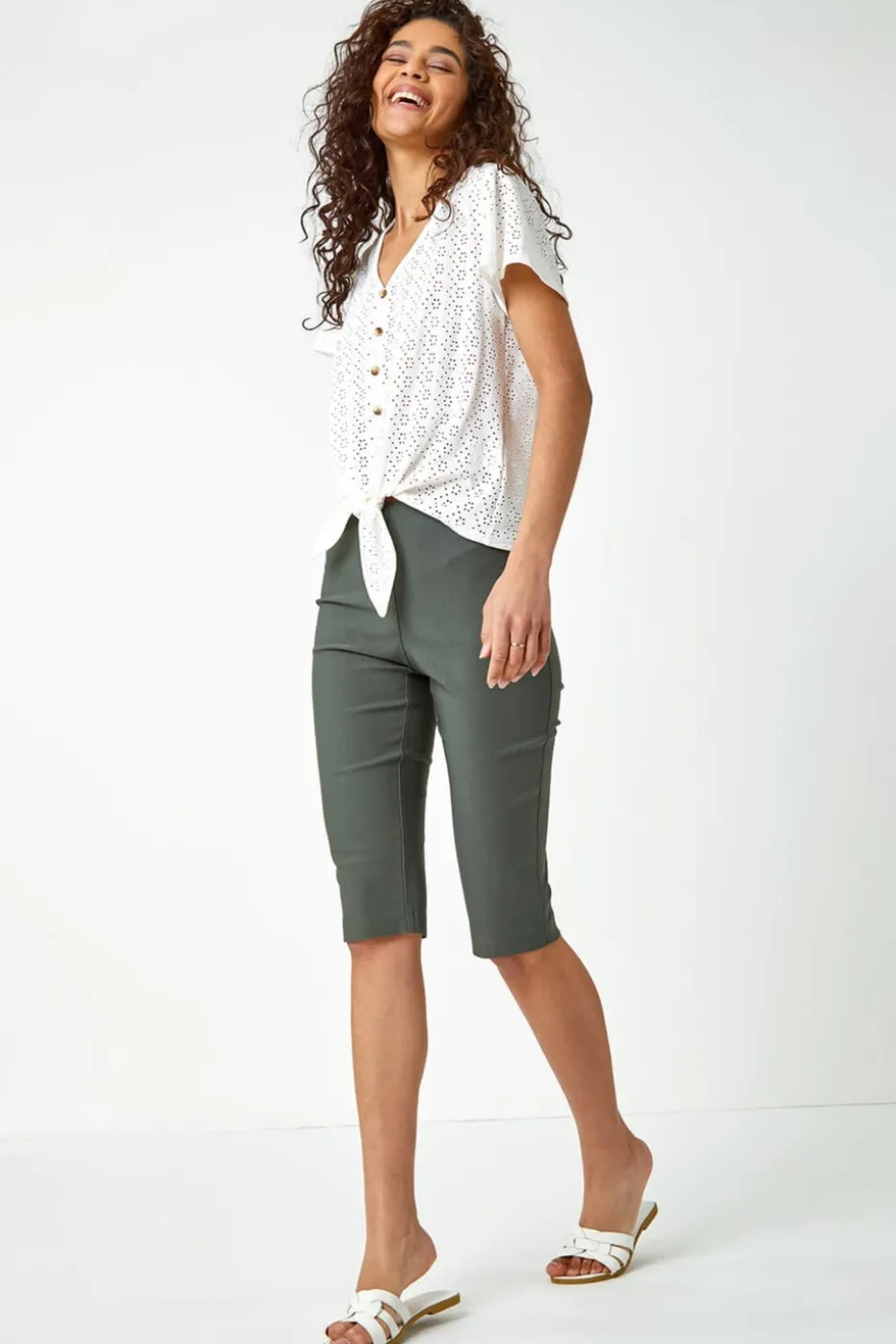 Roman Forest Elastic Waist Knee Length Stretch Shorts