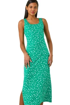 Roman Green Cotton Speckled Print Midi Dress