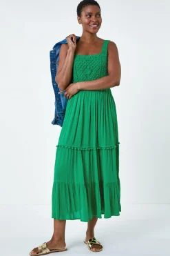 Roman Green Crochet Detail Cotton Blend Maxi Dress