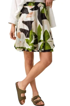 Roman Green Leaf Print Short Skirt