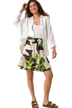 Roman Green Leaf Print Short Skirt