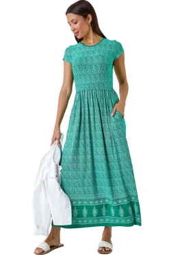 Roman Green Paisley Relaxed Stretch Maxi Dress