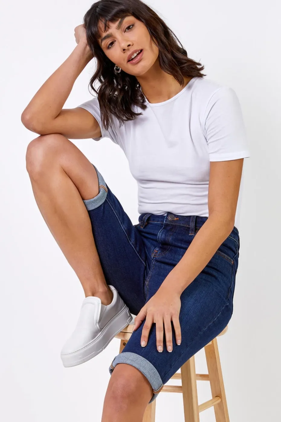 Roman Indigo Essential Stretch Knee Length Shorts