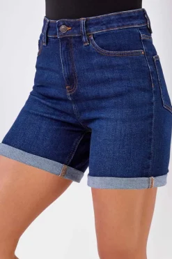 Roman Indigo Stretch Denim Mom Shorts