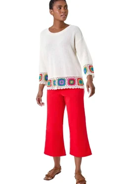 Roman Ivory Floral Crochet Hem Cotton Jumper