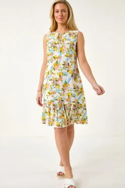 Roman Ivory Petite Lemon Frill Hem Dress