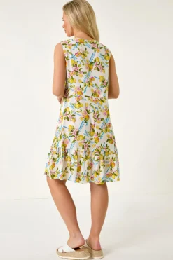 Roman Ivory Petite Lemon Frill Hem Dress