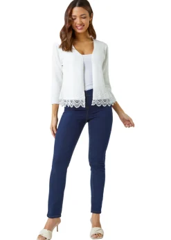 Roman Ivory Scalloped Lace Trim Knitted Shrug