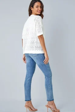 Roman Ivory Stitch Detail Knit Cardigan