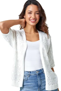 Roman Ivory Stitch Detail Knit Cardigan