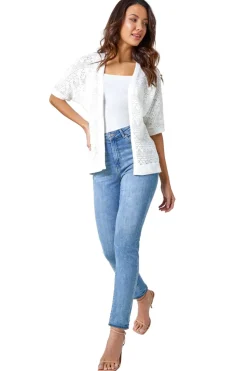 Roman Ivory Stitch Detail Knit Cardigan