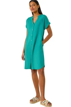 Roman Jade Green Linen Mix Shift Dress