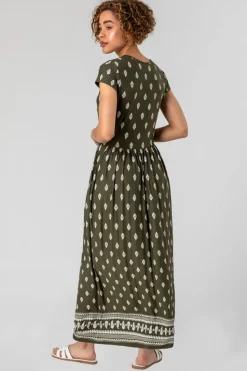 Roman Khaki Paisley Border Print Maxi Dress