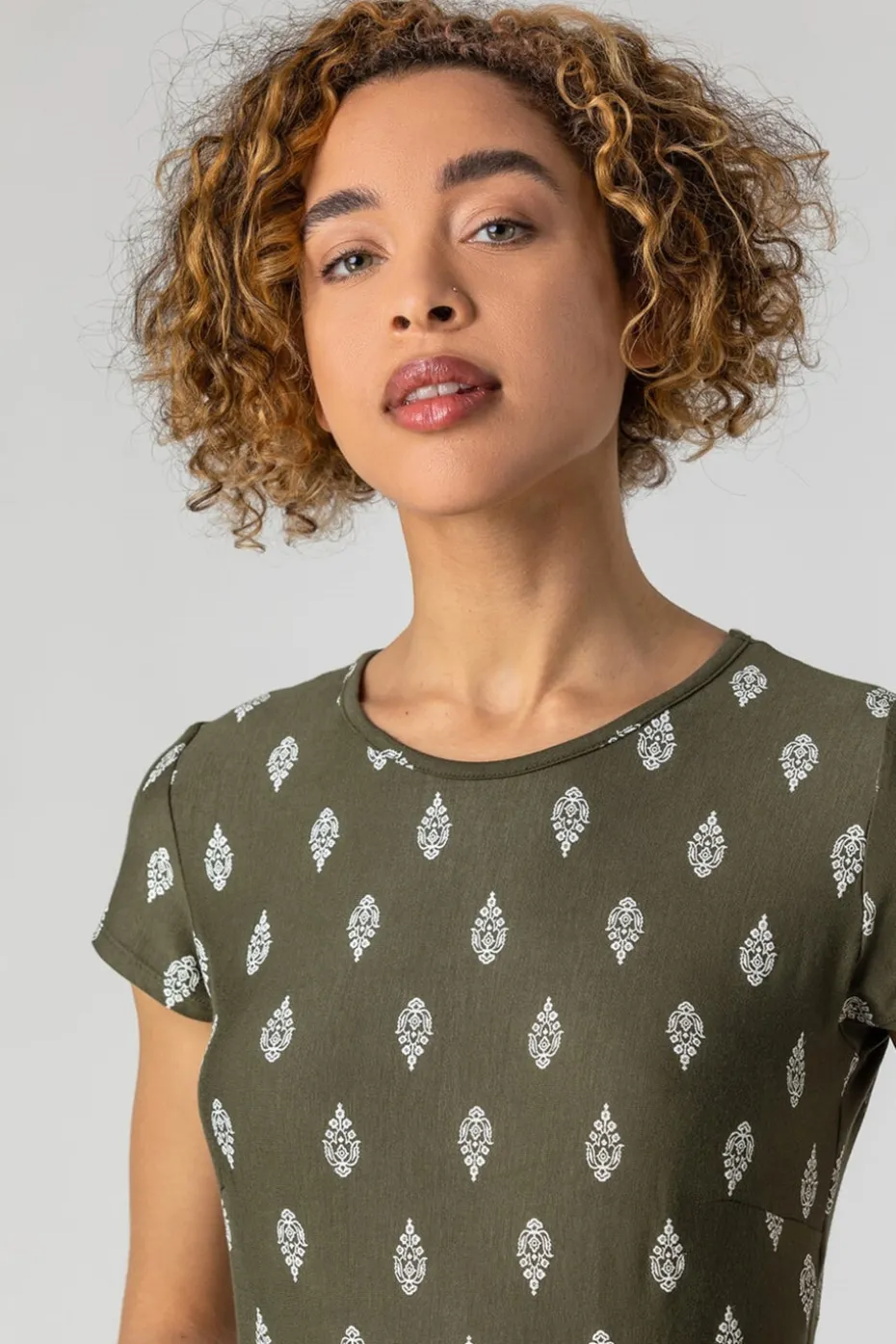 Roman Khaki Paisley Border Print Maxi Dress