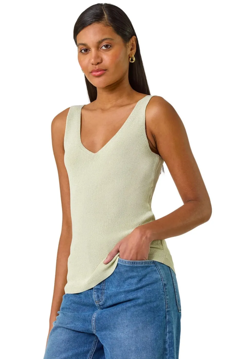 Roman Lime Shimmer V Neck Knitted Vest