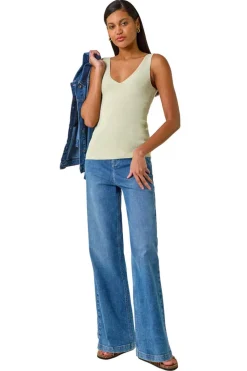 Roman Lime Shimmer V Neck Knitted Vest