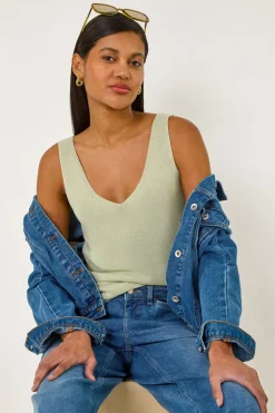 Roman Lime Shimmer V Neck Knitted Vest