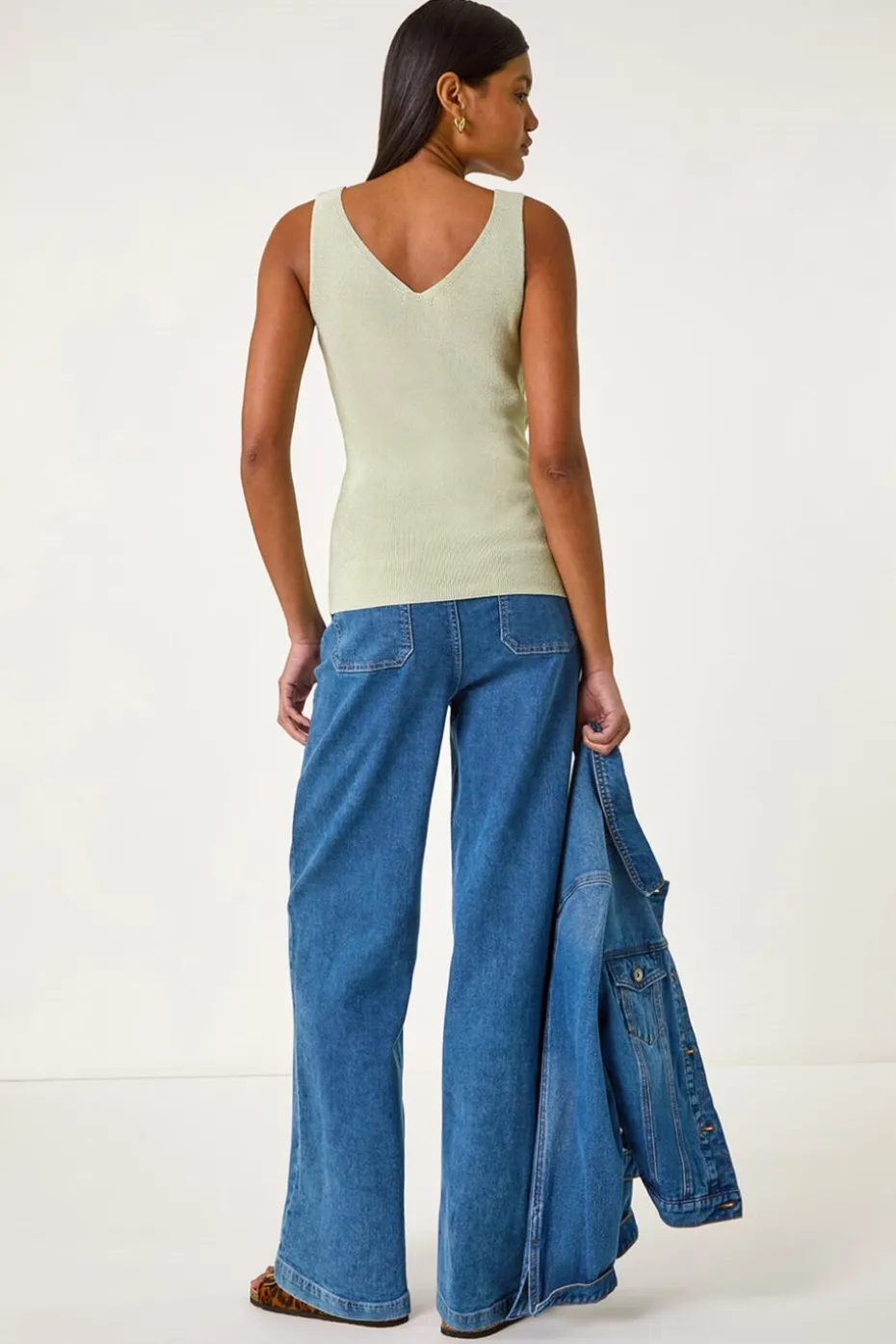 Roman Lime Shimmer V Neck Knitted Vest