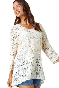 Roman Natural Cotton Crochet Tunic Top