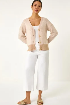 Roman Natural Textured V-Neck Knit Cardigan