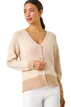 Roman Natural Textured V-Neck Knit Cardigan