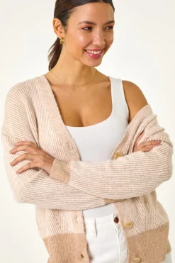 Roman Natural Textured V-Neck Knit Cardigan