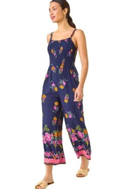 Roman Navy Floral Border Jumpsuit