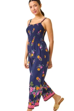 Roman Navy Floral Border Jumpsuit