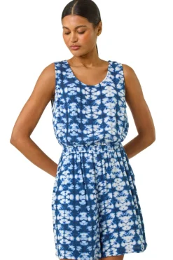 Roman Navy Geo Print Crinkle Pocket Playsuit